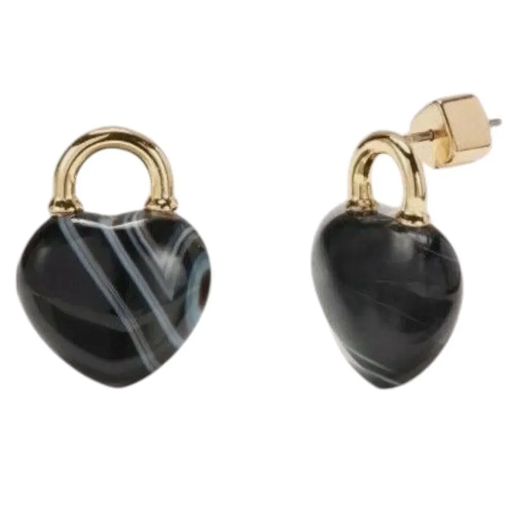 Brand New Kate Spade New York Open Heart Stone Lock Studs Earrings with Dust Bag